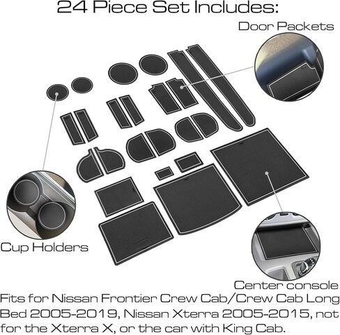 SENSHINE for Nissan Frontier Crew Cab 2005-2020 Nissan Xterra Accessories 2005-2015 Cup Holder Insert Center Console Liner Door Pocket Slot Mats Non-Slip Anti Dust Custom Interior 24PC Set(Black Trim) in Saudi Arabia