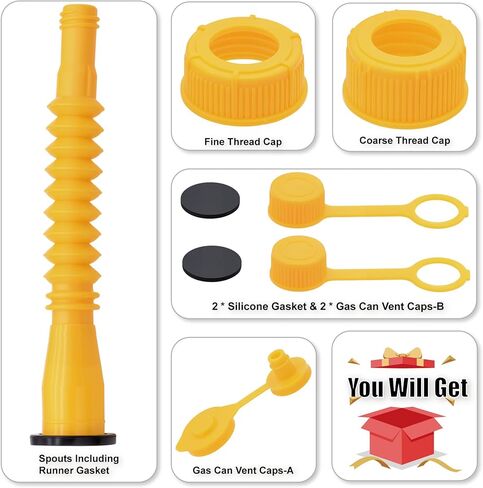 1 Kit Gas Can Spout Replacement Set, Flexible and Retractable Nozzle, Durable Anti-Spill with Screw Collar Caps, Spout Cover, Base Cap, Fit for 1/2/5/10 Gallon Gas Can(Yellow) in Saudi Arabia