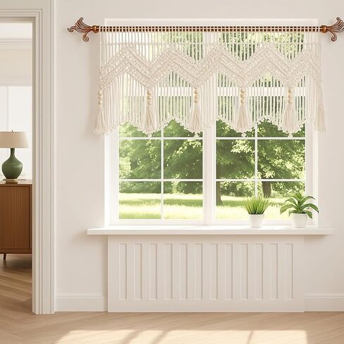 Homaisson Macrame Window Valance, Boho Kitchen Decor, Bohemian Macrame Tapestry, Handwoven Cotton Rope Valance, 52 x 21 in/132 x 54 cm Window Treatment, Creates Cozy Atmosphere in Saudi Arabia