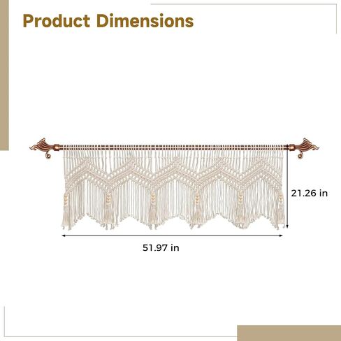 Homaisson Macrame Window Valance, Boho Kitchen Decor, Bohemian Macrame Tapestry, Handwoven Cotton Rope Valance, 52 x 21 in/132 x 54 cm Window Treatment, Creates Cozy Atmosphere in Saudi Arabia