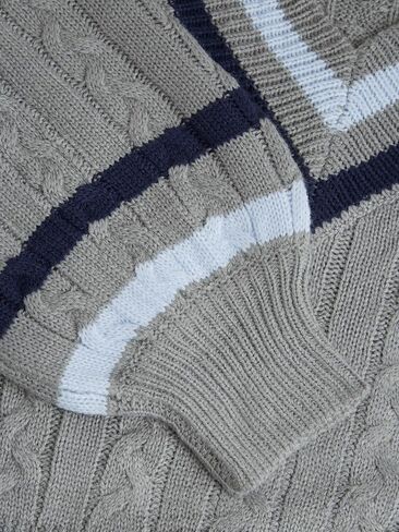 CIDER Cable Knit Sweater Women V Neck Long Sleeve Pullover Striped Trim Regular Fit Knit Top Fall Sweaters in Saudi Arabia