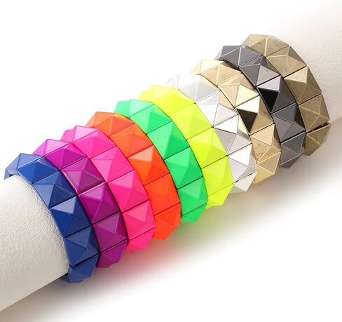 Gothic Square Pyramid Rivets Spike Elastic Bangle Bracelets,Hip Hop Party Rock Boho Women Wristband,Fashion Stretch Punk Jewelry Neon Colors Optional in Kuwait