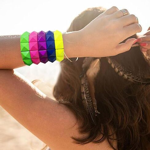 Gothic Square Pyramid Rivets Spike Elastic Bangle Bracelets,Hip Hop Party Rock Boho Women Wristband,Fashion Stretch Punk Jewelry Neon Colors Optional in Kuwait