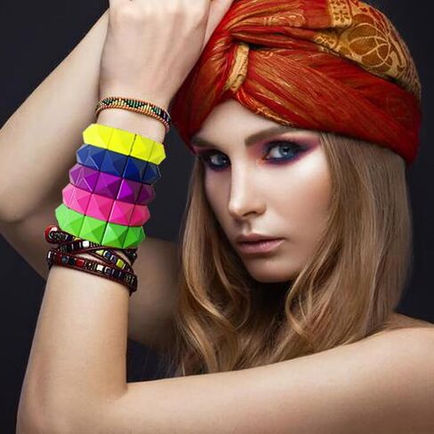 Gothic Square Pyramid Rivets Spike Elastic Bangle Bracelets,Hip Hop Party Rock Boho Women Wristband,Fashion Stretch Punk Jewelry Neon Colors Optional in Kuwait