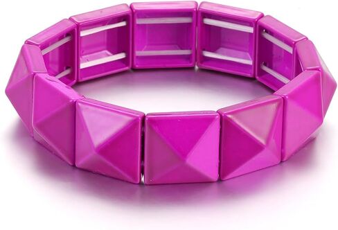 Gothic Square Pyramid Rivets Spike Elastic Bangle Bracelets,Hip Hop Party Rock Boho Women Wristband,Fashion Stretch Punk Jewelry Neon Colors Optional in Kuwait