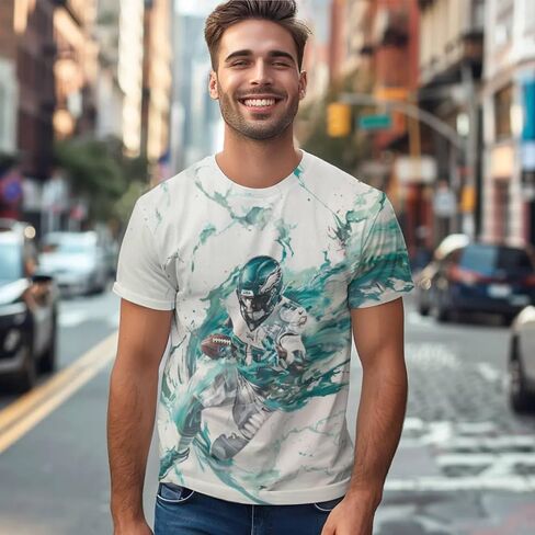 تي شيرت مطبوع بنمط ثلاثي الأبعاد بتصميم قابل للتنفس وخفيف الوزن ومرن وأنيق وسهل التنظيف وارتداء يومي in Kuwait
