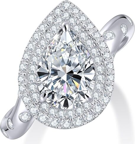 Kstyle 2ct الكمثرى / البيضاوي / جولة مويسانيتي سوليتير / هالة خواتم الخطبة للنساء 14K الذهب الأبيض 925 الفضة الاسترليني مختبر الماس خاتم الزفاف الذكرى السنوية وعد هدية in Kuwait