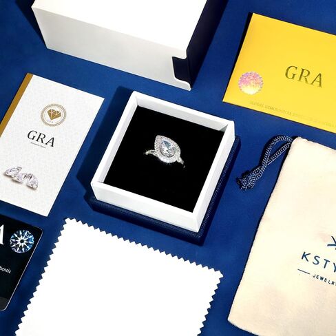 Kstyle 2ct الكمثرى / البيضاوي / جولة مويسانيتي سوليتير / هالة خواتم الخطبة للنساء 14K الذهب الأبيض 925 الفضة الاسترليني مختبر الماس خاتم الزفاف الذكرى السنوية وعد هدية in Kuwait