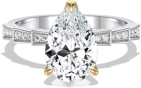 Kstyle 2ct الكمثرى / البيضاوي / جولة مويسانيتي سوليتير / هالة خواتم الخطبة للنساء 14K الذهب الأبيض 925 الفضة الاسترليني مختبر الماس خاتم الزفاف الذكرى السنوية وعد هدية in Kuwait