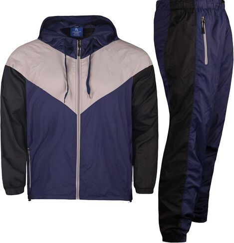 MEN'S 2 PIECE CLASSIC COLORBLOCK JOGGER MESH WINDBREAKER W/DRAWSTRINGS in Kuwait