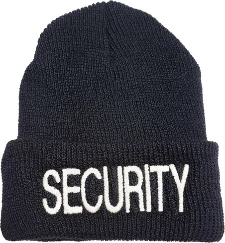 Security Wool Watch Cap Beanie, Security Officer Guard Large Embroidery | Warm Uniform Duty Cold Weather Hat - USA Made in Saudi Arabia
