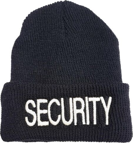 Security Wool Watch Cap Beanie, Security Officer Guard Large Embroidery | Warm Uniform Duty Cold Weather Hat - USA Made in Saudi Arabia