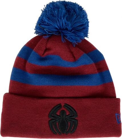 New Era Spider-Man Symbol Striped Knit Pom Beanie Red in Saudi Arabia