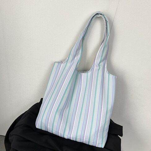 Shoulder Bag for Women Striped Canvas Tote Bag Large Capacity Handbag, Lightweight Travel Bag with Inner Pockets in Saudi Arabia
