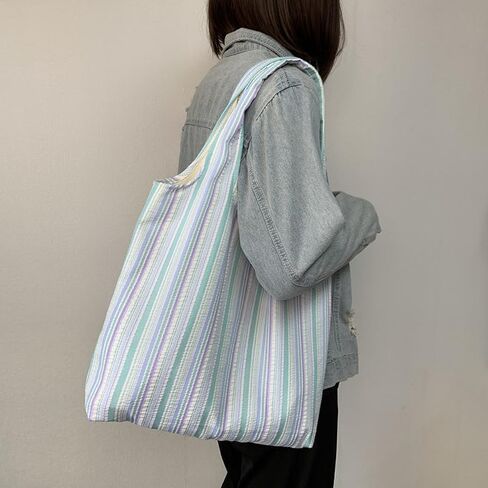 Shoulder Bag for Women Striped Canvas Tote Bag Large Capacity Handbag, Lightweight Travel Bag with Inner Pockets in Saudi Arabia