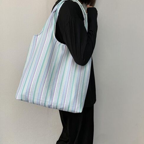 Shoulder Bag for Women Striped Canvas Tote Bag Large Capacity Handbag, Lightweight Travel Bag with Inner Pockets in Saudi Arabia