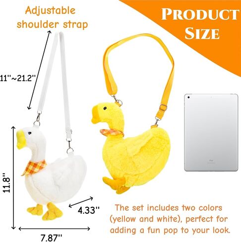 2 Pack Cute Goose Crossbody Bag, Soft Plush Fluffy Animal Shoulder Bag Handbag with Zipper Adjustable Strap, Funny Novelty Fur Duck Tote Purse for Women, Gift in Saudi Arabia
