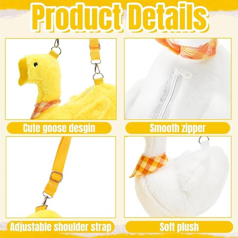 2 Pack Cute Goose Crossbody Bag, Soft Plush Fluffy Animal Shoulder Bag Handbag with Zipper Adjustable Strap, Funny Novelty Fur Duck Tote Purse for Women, Gift in Saudi Arabia