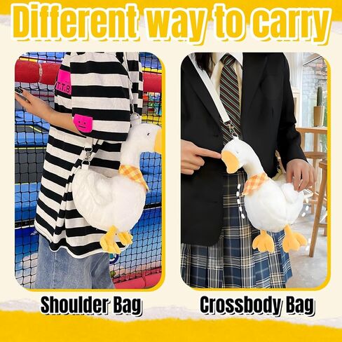2 Pack Cute Goose Crossbody Bag, Soft Plush Fluffy Animal Shoulder Bag Handbag with Zipper Adjustable Strap, Funny Novelty Fur Duck Tote Purse for Women, Gift in Saudi Arabia