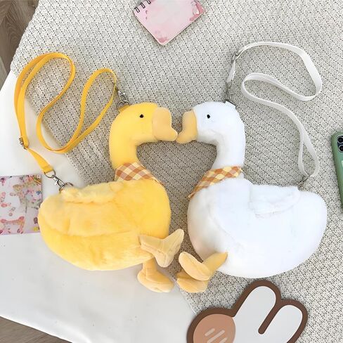 2 Pack Cute Goose Crossbody Bag, Soft Plush Fluffy Animal Shoulder Bag Handbag with Zipper Adjustable Strap, Funny Novelty Fur Duck Tote Purse for Women, Gift in Saudi Arabia