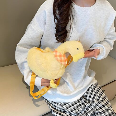 2 Pack Cute Goose Crossbody Bag, Soft Plush Fluffy Animal Shoulder Bag Handbag with Zipper Adjustable Strap, Funny Novelty Fur Duck Tote Purse for Women, Gift in Saudi Arabia