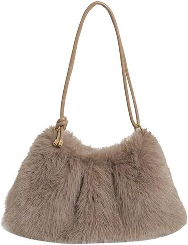 Ulisty Women Small Faux Fox Fur Hobo Bag Furry Underarm Bag Plush Shoulder Bag Fashion Purse Handbag in Kuwait