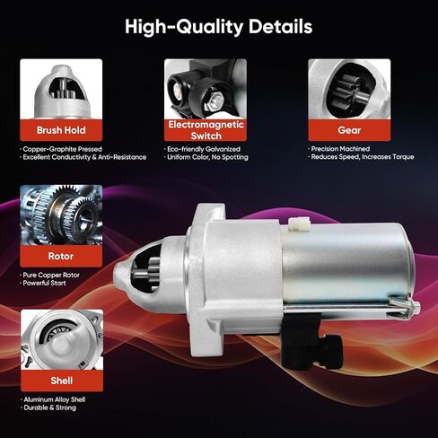 10914 Starter Motor Replacement for Honda Compatible with Accord L4 2.4L 2013-2017, CR-V L4 2.4L 2015-2016, Civic L4 2.0L 2016-2019, OE SM740-09 SM74009 31200-5A2-A51 31200-5A2-A52 191-711 S-80548 in Saudi Arabia