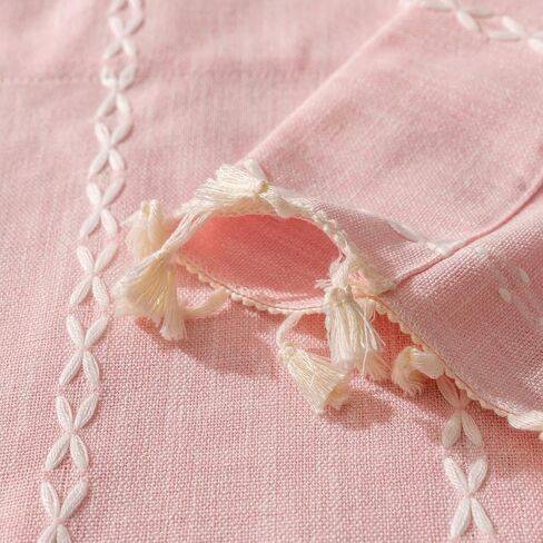 Pink Farmhouse Boho Curtains - 1 Panel Bohemian Short Cafe Window Curtains with Tassels, Semi Blackout Striped Tier and Valance for Kitchen Bathroom, Rod Pocket, Pink, 52" W x 18" L in Saudi Arabia