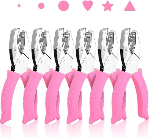 4 PCS 1/4" Hole Punchers for Crafts, Single Hole Punch Shapes with Circle Heart Star Triangle, with Soft-Handled for Binder Scrapbooking Classroom Card Punching Reinforcement Stickers in Kuwait