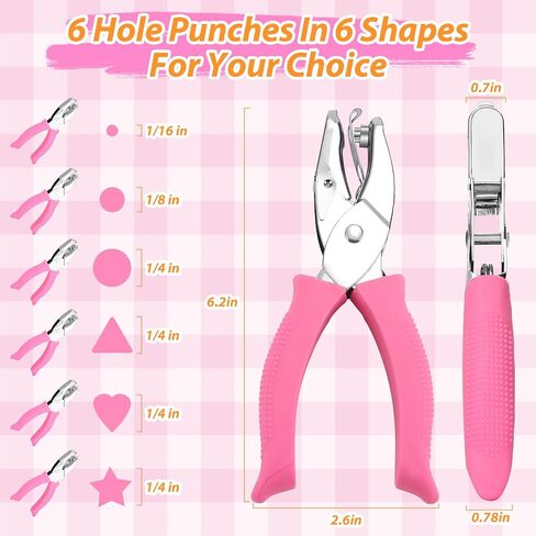 4 PCS 1/4" Hole Punchers for Crafts, Single Hole Punch Shapes with Circle Heart Star Triangle, with Soft-Handled for Binder Scrapbooking Classroom Card Punching Reinforcement Stickers in Kuwait