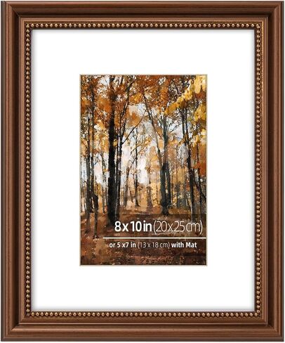 إطار صورة خشبي كلاسيكي مقاس 11 × 14 بوصة، جزء داخلي مزخرف بالخرز، مطفي للصور مقاس 8 × 10، عرض عمودي أو أفقي، نحاس بني مصقول in Kuwait