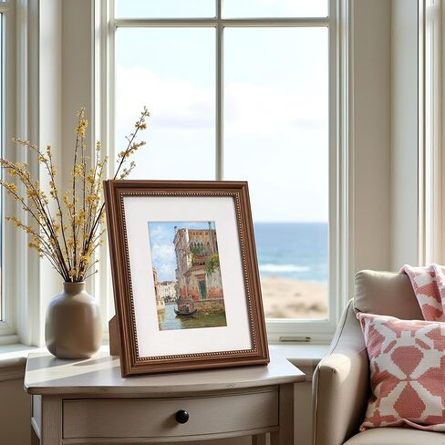 إطار صورة خشبي كلاسيكي مقاس 11 × 14 بوصة، جزء داخلي مزخرف بالخرز، مطفي للصور مقاس 8 × 10، عرض عمودي أو أفقي، نحاس بني مصقول in Kuwait