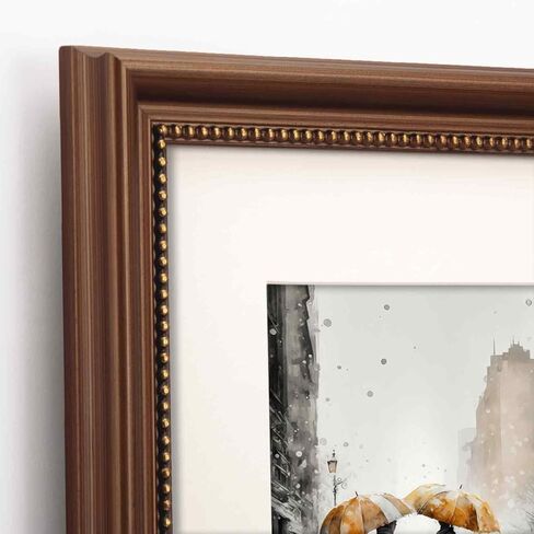 إطار صورة خشبي كلاسيكي مقاس 11 × 14 بوصة، جزء داخلي مزخرف بالخرز، مطفي للصور مقاس 8 × 10، عرض عمودي أو أفقي، نحاس بني مصقول in Kuwait