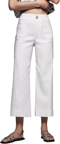 Women's Wide Leg Pants High Waisted Loose Fit Cropped Hem Trousers with Pockets Casual Work Business Pants in Saudi Arabia