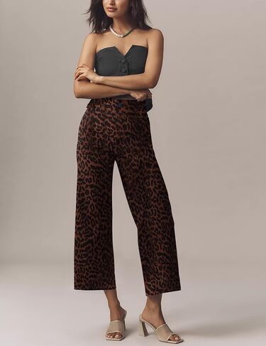Women's Wide Leg Pants High Waisted Loose Fit Cropped Hem Trousers with Pockets Casual Work Business Pants in Saudi Arabia
