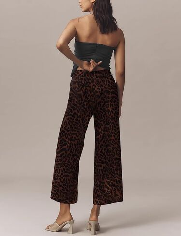 Women's Wide Leg Pants High Waisted Loose Fit Cropped Hem Trousers with Pockets Casual Work Business Pants in Saudi Arabia