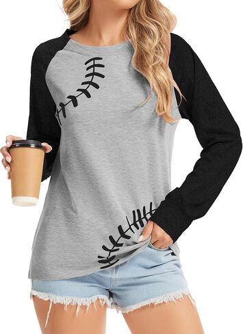 ETATNG Womens Baseball Mom Shirt Long Sleeve Loose Comfy Patchwork Raglan Baseball Tees Tops in Saudi Arabia