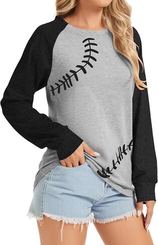 ETATNG Womens Baseball Mom Shirt Long Sleeve Loose Comfy Patchwork Raglan Baseball Tees Tops in Saudi Arabia