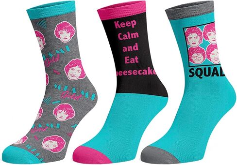 Bioworld The Golden Girls Men's Keep Calm And Eat Cheesecake 3-Pack Adult Mid-Calf Crew Socks Size 8-12 in Saudi Arabia