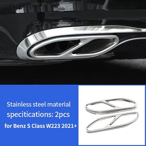 2Pcs Stainless Steel Tail Throat Exhaust Pipes Frame Tailpipe Trim Decoration for Mercedes-Benz S Class W223 S450 S560 S500 S580 S63 AMG S580e Exterior Accessory (Silver) in Saudi Arabia