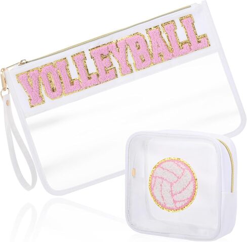 2 Pcs Pink Volleyball Cosmetic Bag Gifts Sport Cheer Makeup Bags Clear PVC Waterproof Toiletry Zipper Travel Pouch for Women Girls Soccer Softball Volleyball Tennis Lovers Players Team in Saudi Arabia