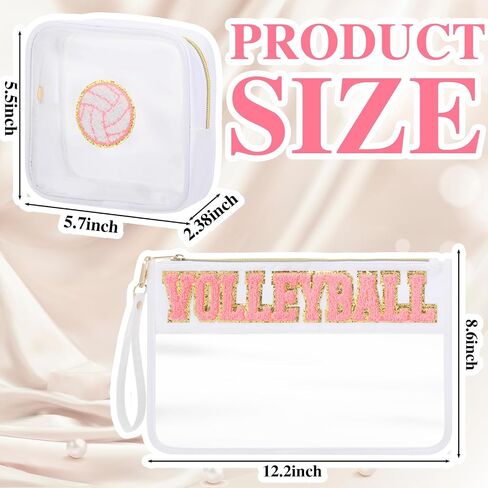 2 Pcs Pink Volleyball Cosmetic Bag Gifts Sport Cheer Makeup Bags Clear PVC Waterproof Toiletry Zipper Travel Pouch for Women Girls Soccer Softball Volleyball Tennis Lovers Players Team in Saudi Arabia
