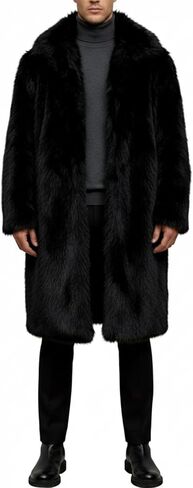 Gihuo معطف الفرو الرجال فو الفراء معطف طويل جاكيت من الصوف رجالي الشتاء التلبيب سترة معطف دافئ مفتوح الجبهة سترة in Kuwait