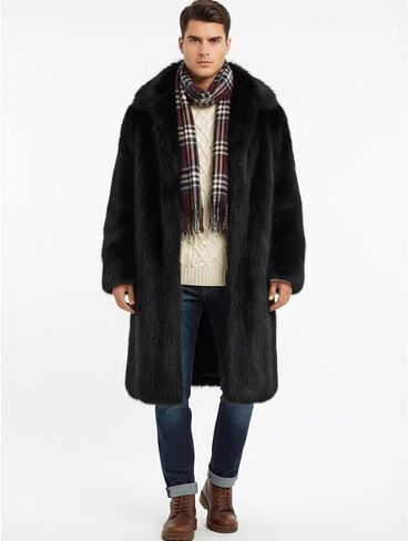 Gihuo معطف الفرو الرجال فو الفراء معطف طويل جاكيت من الصوف رجالي الشتاء التلبيب سترة معطف دافئ مفتوح الجبهة سترة in Kuwait