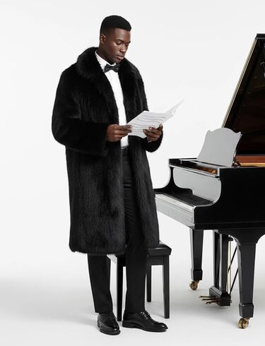 Gihuo معطف الفرو الرجال فو الفراء معطف طويل جاكيت من الصوف رجالي الشتاء التلبيب سترة معطف دافئ مفتوح الجبهة سترة in Kuwait