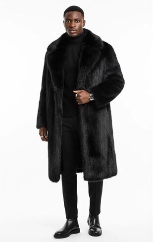 Gihuo معطف الفرو الرجال فو الفراء معطف طويل جاكيت من الصوف رجالي الشتاء التلبيب سترة معطف دافئ مفتوح الجبهة سترة in Kuwait