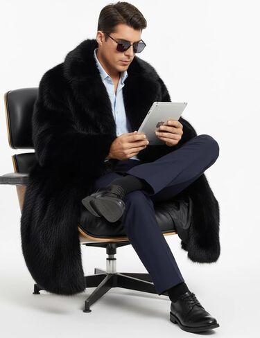 Gihuo معطف الفرو الرجال فو الفراء معطف طويل جاكيت من الصوف رجالي الشتاء التلبيب سترة معطف دافئ مفتوح الجبهة سترة in Kuwait