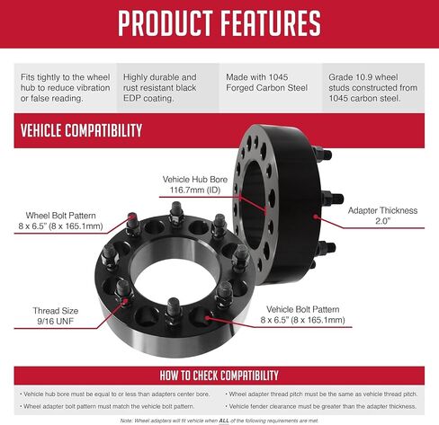 Wheel Accessories Parts 1 Pc Steel Wheel Spacers Adapters 8 on 6.50 8x6.50 2.00 Inch Thick 116.7mm Hub 9/16" Thread Stud Fits Chevrolet C20 K20 K30 GMC C2500 C3500 G3500 F&R in Saudi Arabia