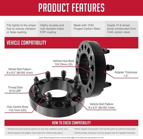 Wheel Accessories Parts 1 Pc Steel Hub Centric Wheel Spacers 8 on 6.50 8x6.50 1.50 Inch Thick 116.7mm Hub 9/16" Thread Stud Fits Chevrolet C20 K20 K30 GMC C2500 C3500 G3500 Front Only in Saudi Arabia