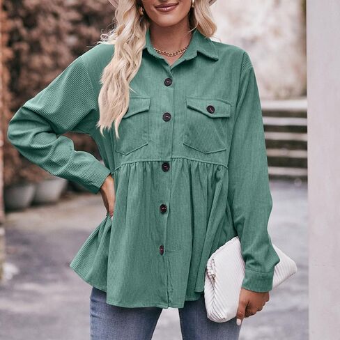 Oversized Waffle Knit Shirt Women Button Down Lapel Long Sleeve Shackets Jacket Daily Business Casual Barn Tops in Saudi Arabia